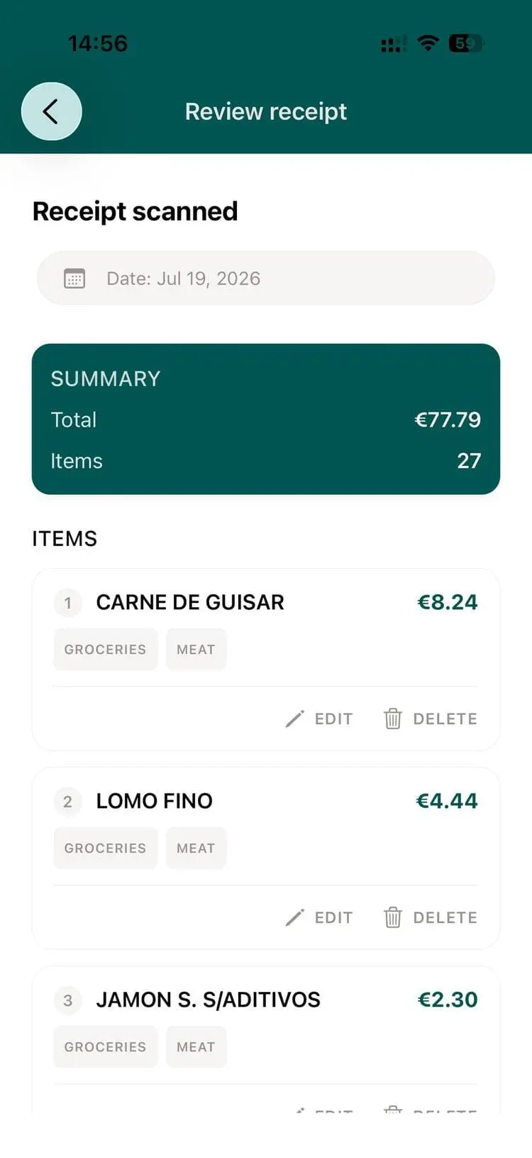 AI receipt scan